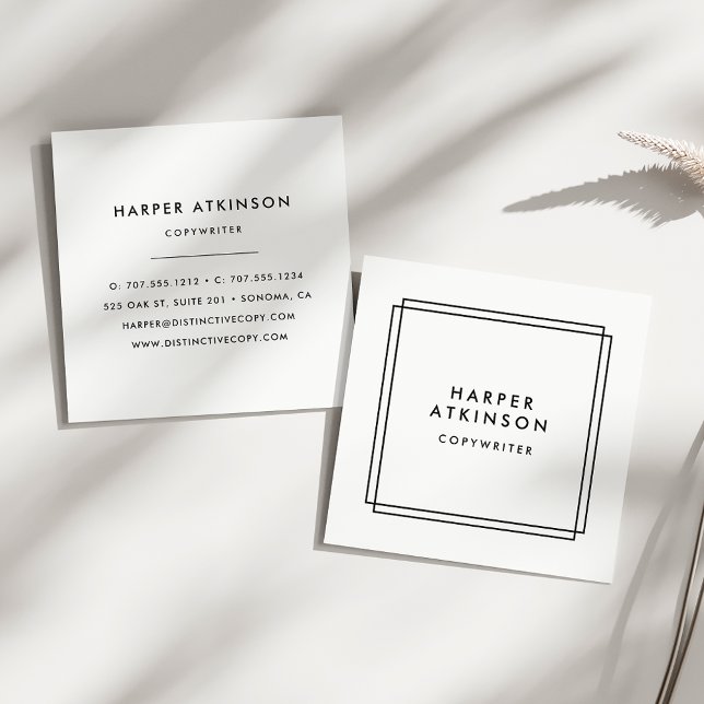 Modern Black and White Bordered Square Business Card (Creator Uploaded)