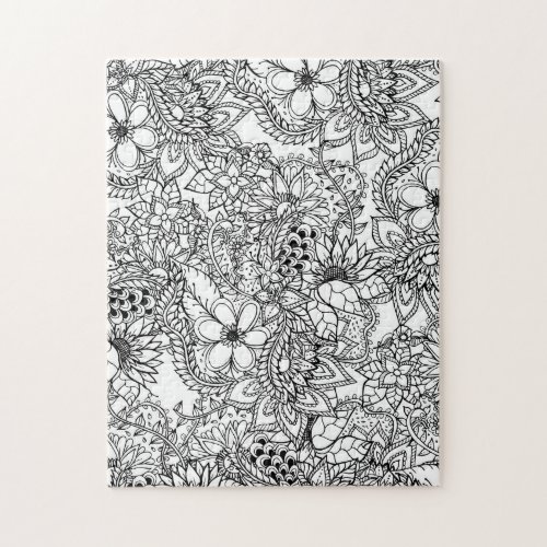 Modern black and white botanical floral pattern jigsaw puzzle