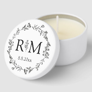 modern black and white botanical monogram wedding  mini candle favors