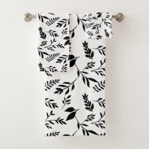 Modern Black and White Botanicals Leaves Bath Towel Set