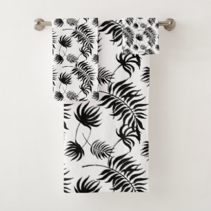 Modern Black and White Botanicals Palm Leaves Bath Towel Set
