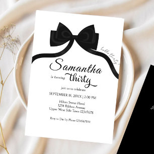 Modern black and white bow coquette 30th birthday invitation