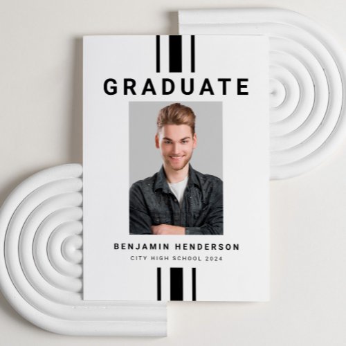 Modern Black And White Boy Graduation Announcement