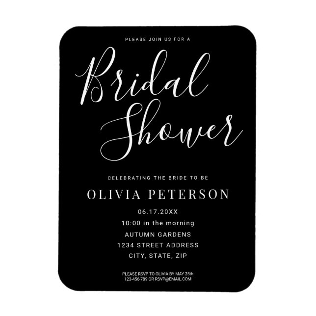 Modern Black and White Bridal Shower Invitation Magnet (Vertical)