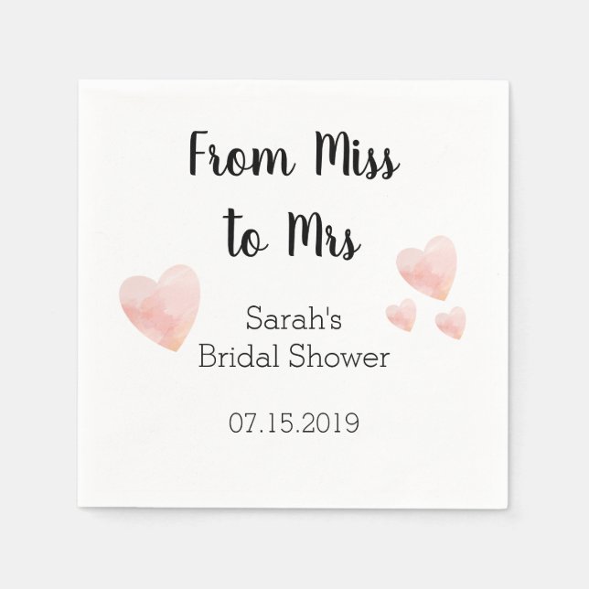 Modern Black and White Bridal Shower Pink Hearts Napkins (Front)