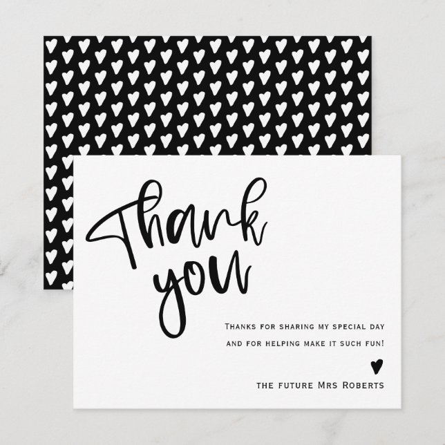 Modern Black and White Bridal Shower Thank You (Front/Back)