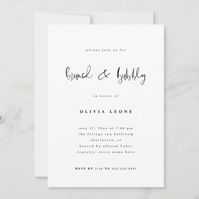 Modern Black and White | Brunch and Bubbly Invitation (Front)