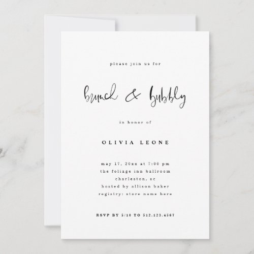 Modern Black and White  Brunch and Bubbly Invitation