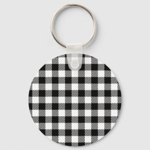 Modern Black and White Buffalo Check Gingham Keychain