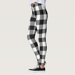 Modern Black and White Buffalo Check Gingham Leggings
