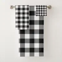 Black and White Buffalo Plaid Pattern Modern Bath Towel Set