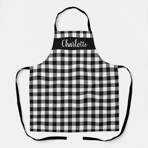 Modern Black and White Buffalo Plaid Personalized Apron