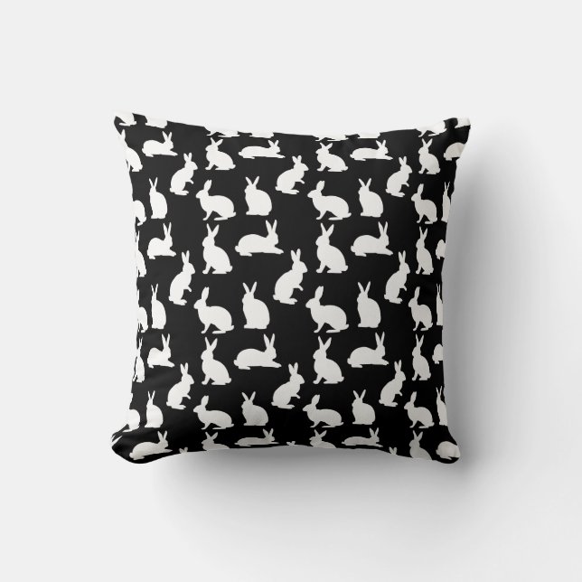 Modern Black And White Bunny Pattern Cute Easter Throw Pillow (Front)