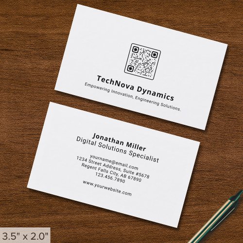 Modern Black and White Business Card with QR Code