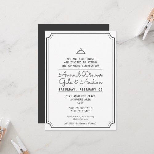 Modern black and white business dinner gala  invitation