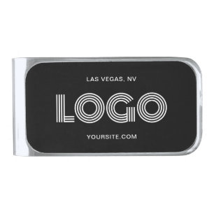 Modern Black and White Business Logo Silver Finish Money Clip
