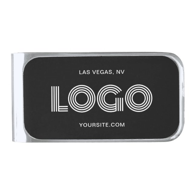 Modern Black and White Business Logo Silver Finish Money Clip (Front)