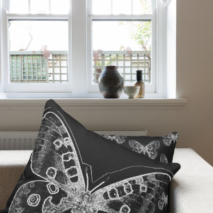 Modern Black and White Butterfly Outline Drawing Throw Pillow