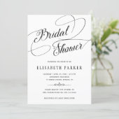 Modern black and white calligraphy bridal shower invitation (Standing Front)