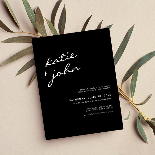 Modern Black and White Calligraphy Virtual Wedding Invitation Postcard