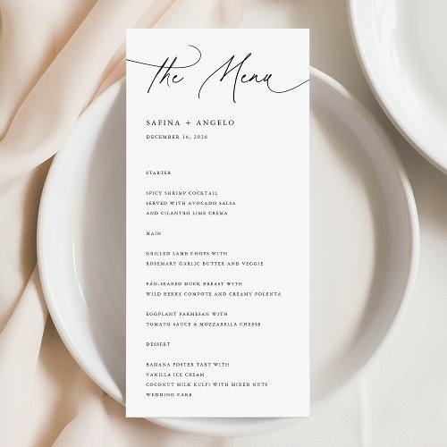 Modern Black And White Calligraphy Wedding Menu