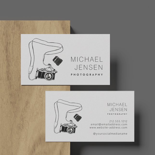 Modern Black and White Camera Photographer Business Card (Creator Uploaded)