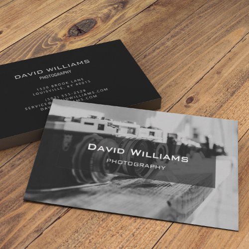 Modern Black and White Camera Photographer Business Card