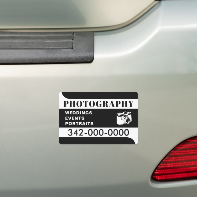 Modern black and white camera photography car magnet (In Situ)