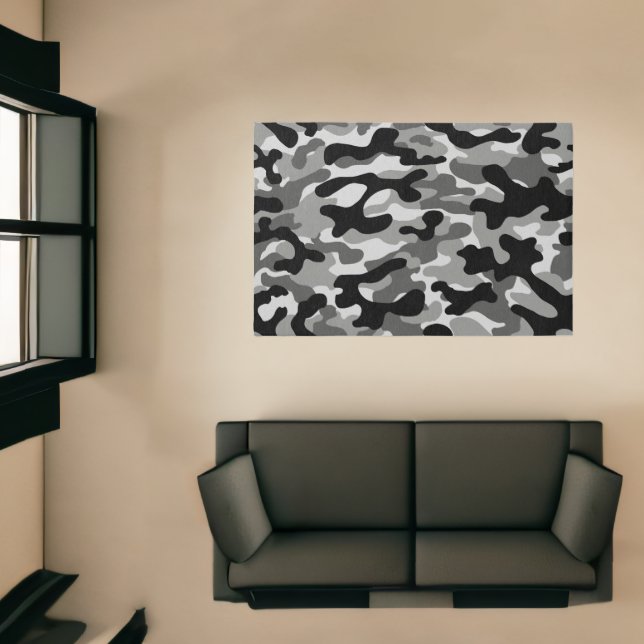 Modern Black And White Camouflage Pattern  Rug (Insitu (Indoor 1))