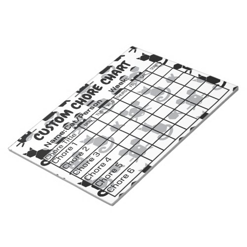 Modern Black and White Cat Mouse Fish Chore Chart  Notepad
