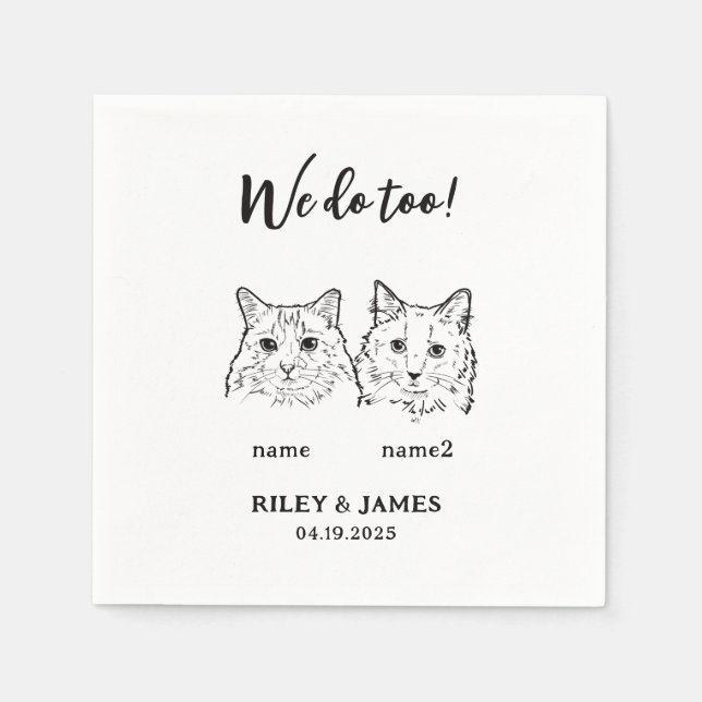 Modern Black and White Cat Wedding  Napkins (Front)