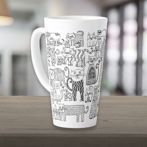 Modern Black and White Cats And Kittens Decorative Latte Mug