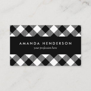 Modern Black and White Check Gingham Pattern Busin Business Card
