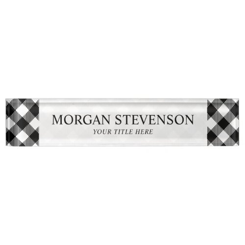 Modern Black and White Check Gingham Pattern Name Plate