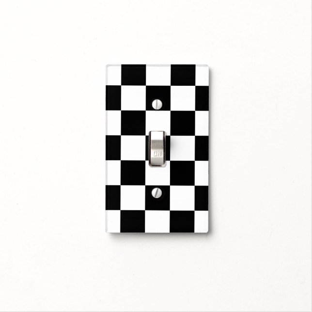 Modern Black and White Checkerboard Light Switch Cover (In Situ)