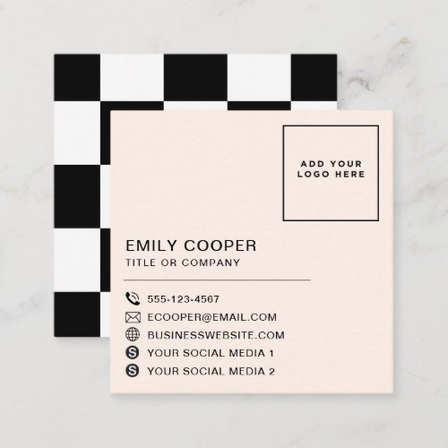Modern Black and White  Checkerboard Your Logo Square Business Card