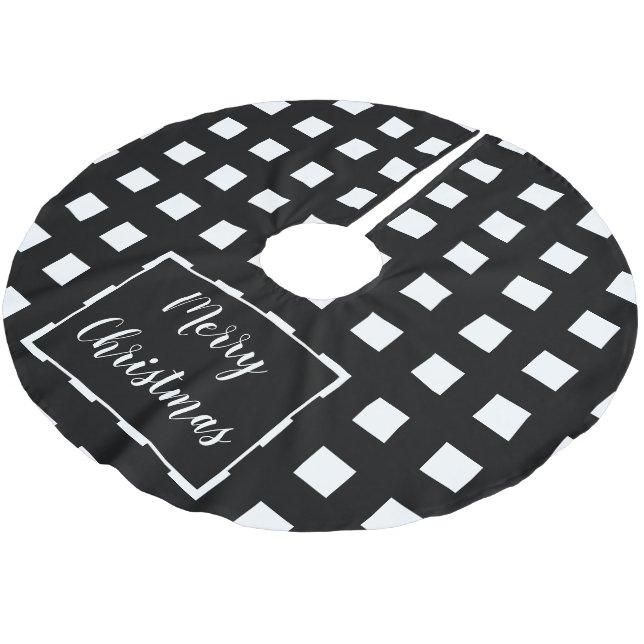 Modern Black And White Checkered Christmas Brushed Polyester Tree Skirt (Angled)