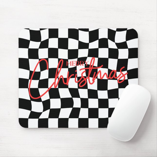 Modern black and white checkered Christmas Mouse Pad (With Mouse)