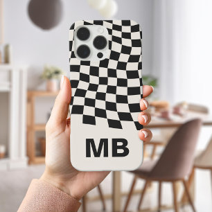 Modern Black and White Checkered Pattern Monogram iPhone 16 Pro Max Case