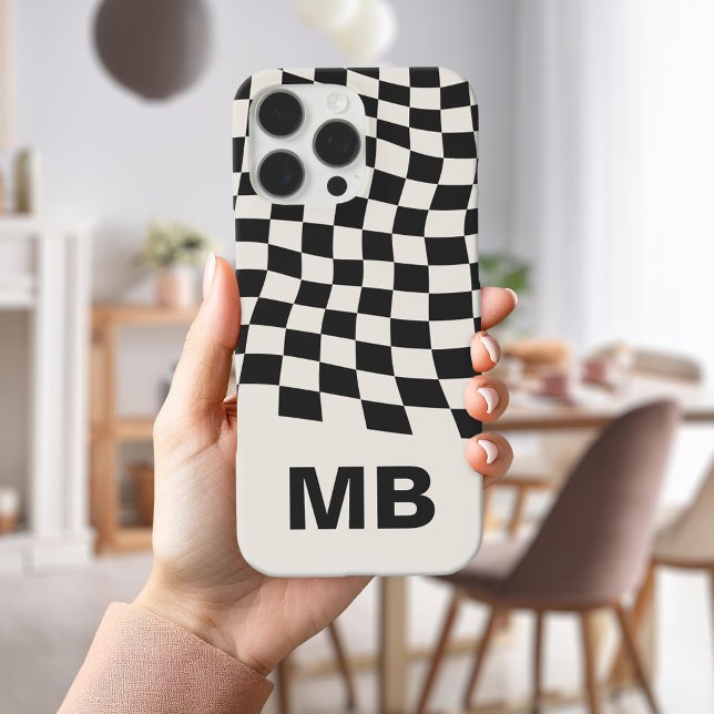 Modern Black and White Checkered Pattern Monogram Case-Mate iPhone Case (Creator Uploaded)