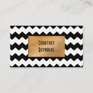 Modern Black and White Chevron Pattern Copper Business Card