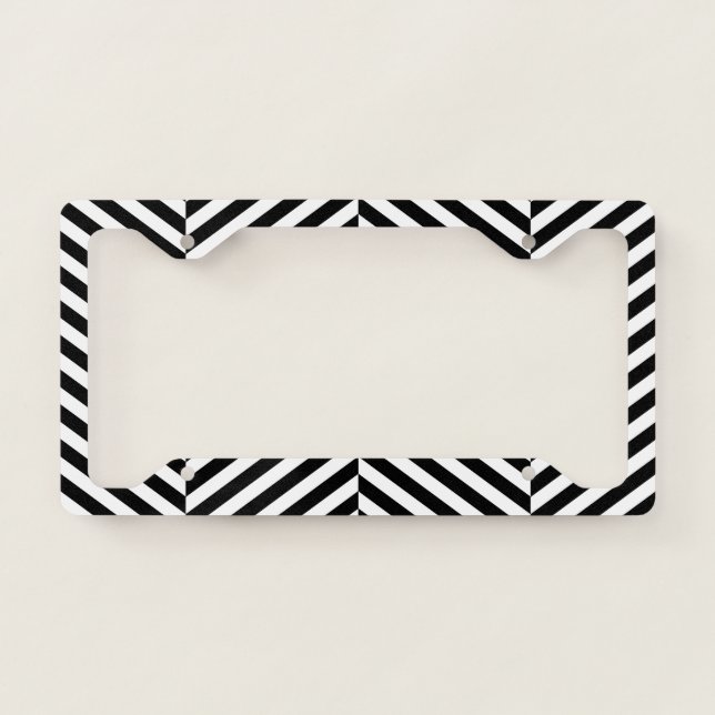 Modern Black And White Chevron Stripes Pattern License Plate Frame (Front)