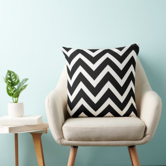 Modern Black and White Chevron Stripes Throw Pillow