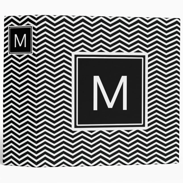 Modern Black and White Chevrons With Monogram Binder (Front/Spine)