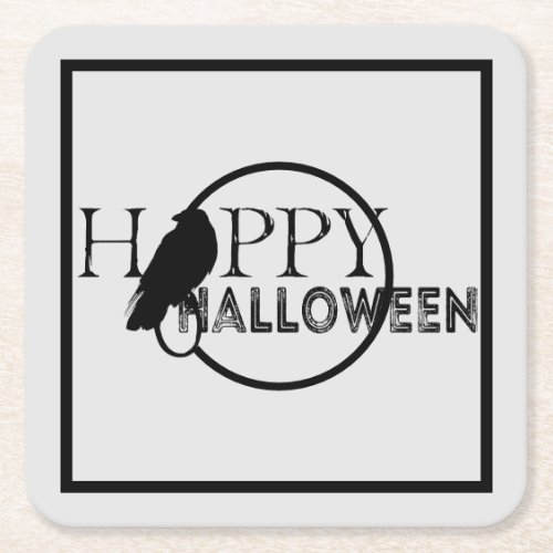 Modern Black And White Chic Adult Halloween Square Paper Coaster