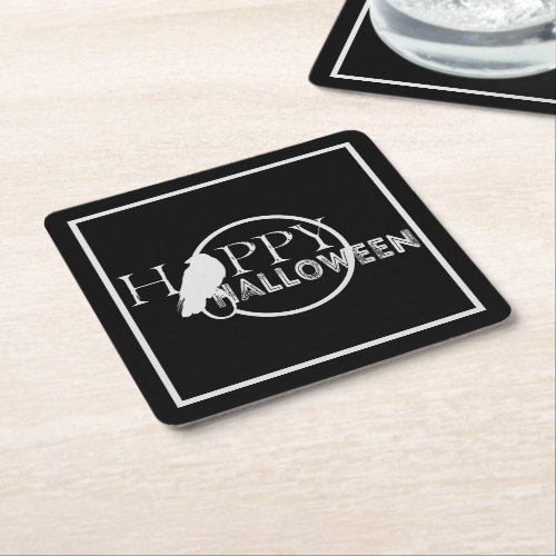 Modern Black And White Chic Adult Halloween Square Paper Coaster