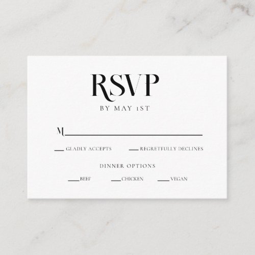 Modern Black and White Chic Bold Text Wedding RSVP Enclosure Card