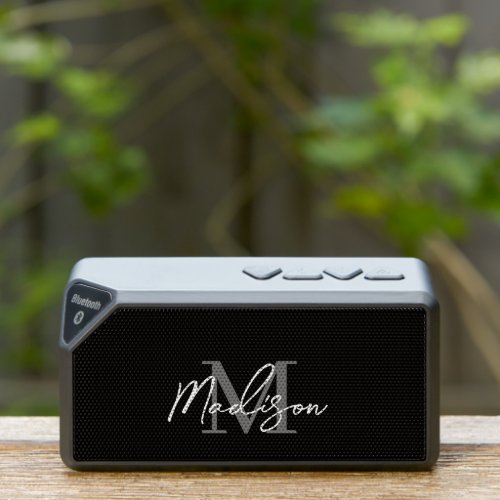 Modern Black And White Chic Script Personalized Bluetooth Speaker