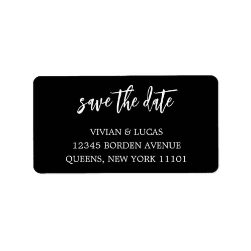 Modern Black and White Chic Script Save The Date Label