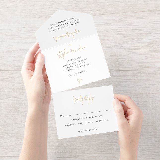 Modern Black and White Chic Wedding All In One Invitation (Tearaway)
